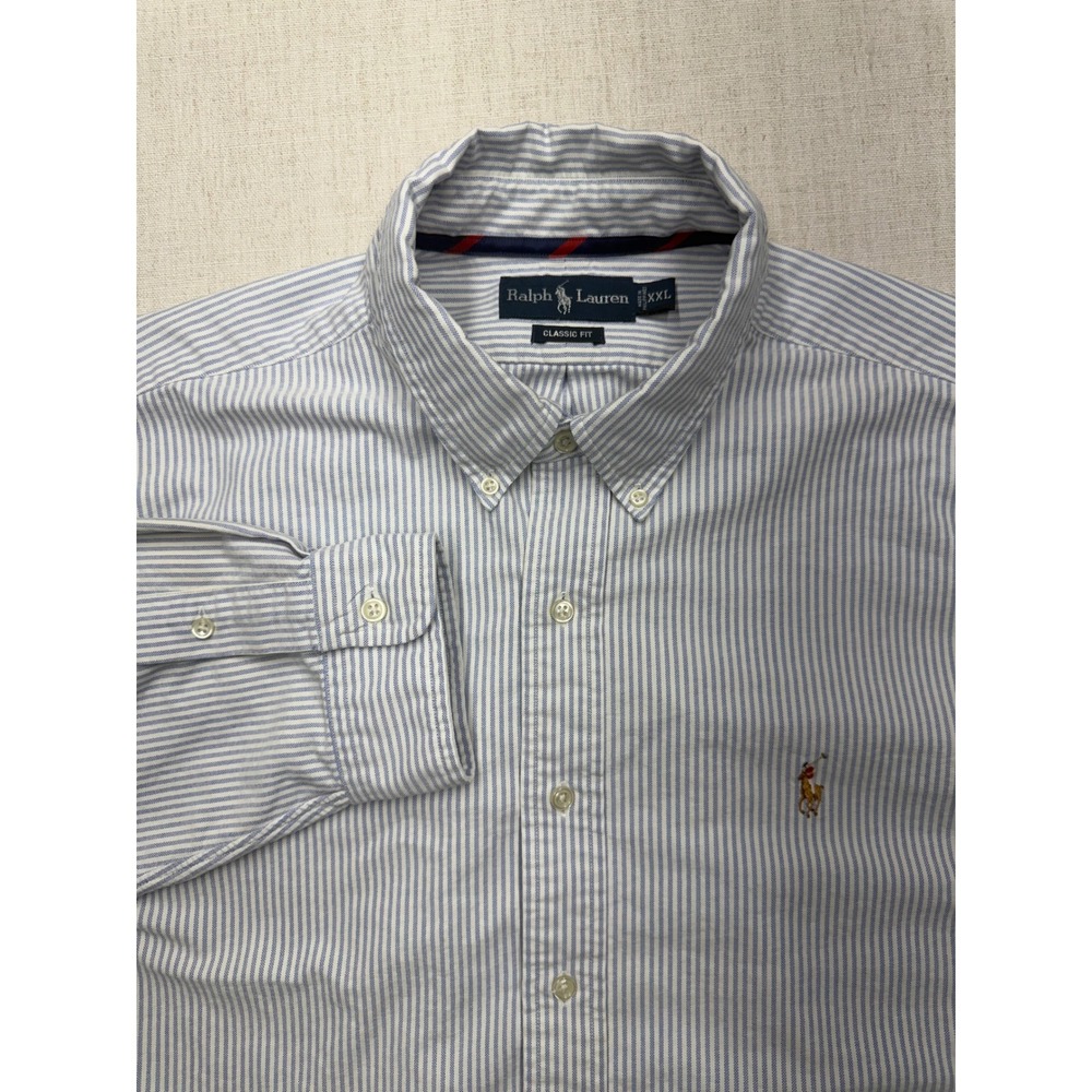VTG Ralph Lauren Men XXL Classic Fit Striped Flesh Pony Oxford Button Down Shirt